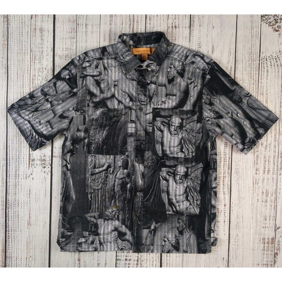 Urban Outfitters Short Sleeve Thick Denim Heavy Greek Roman Statue Shirt sz S - Picture 1 of 5